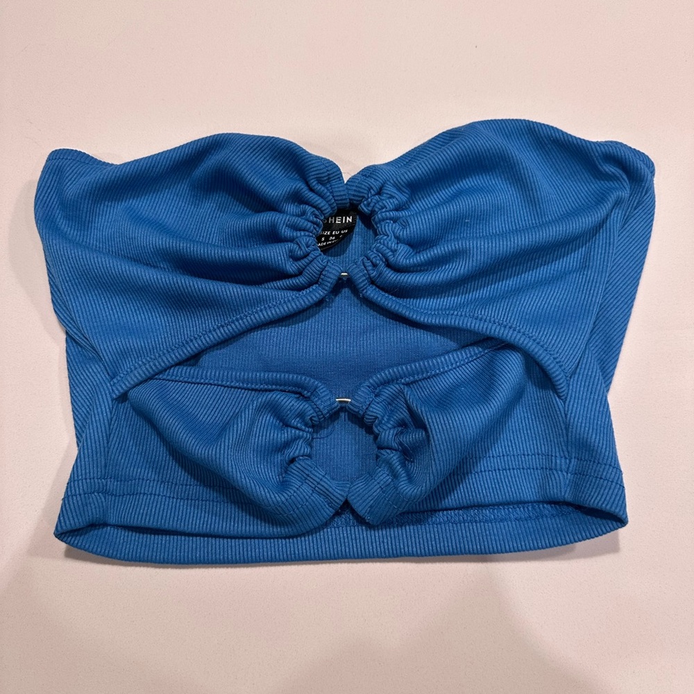 Blue Ruched Tube Top
